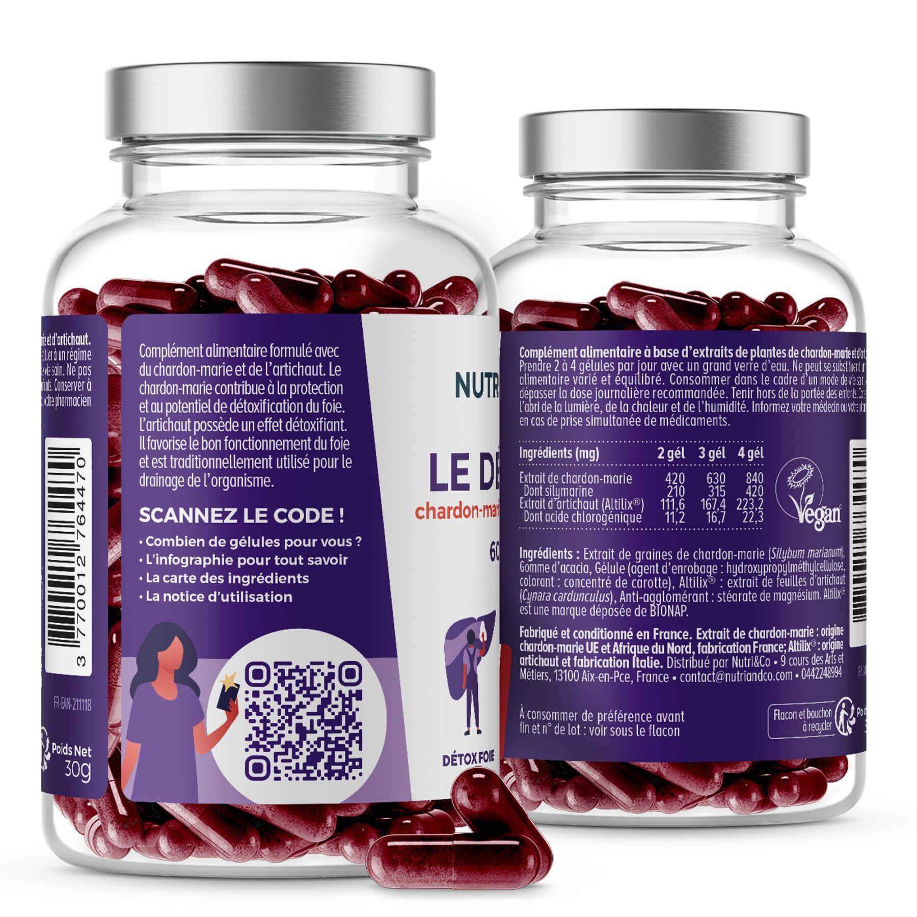 Detox kosttillskott - leverskydd och matsmältning - 60 kapslar Nutri&Co
