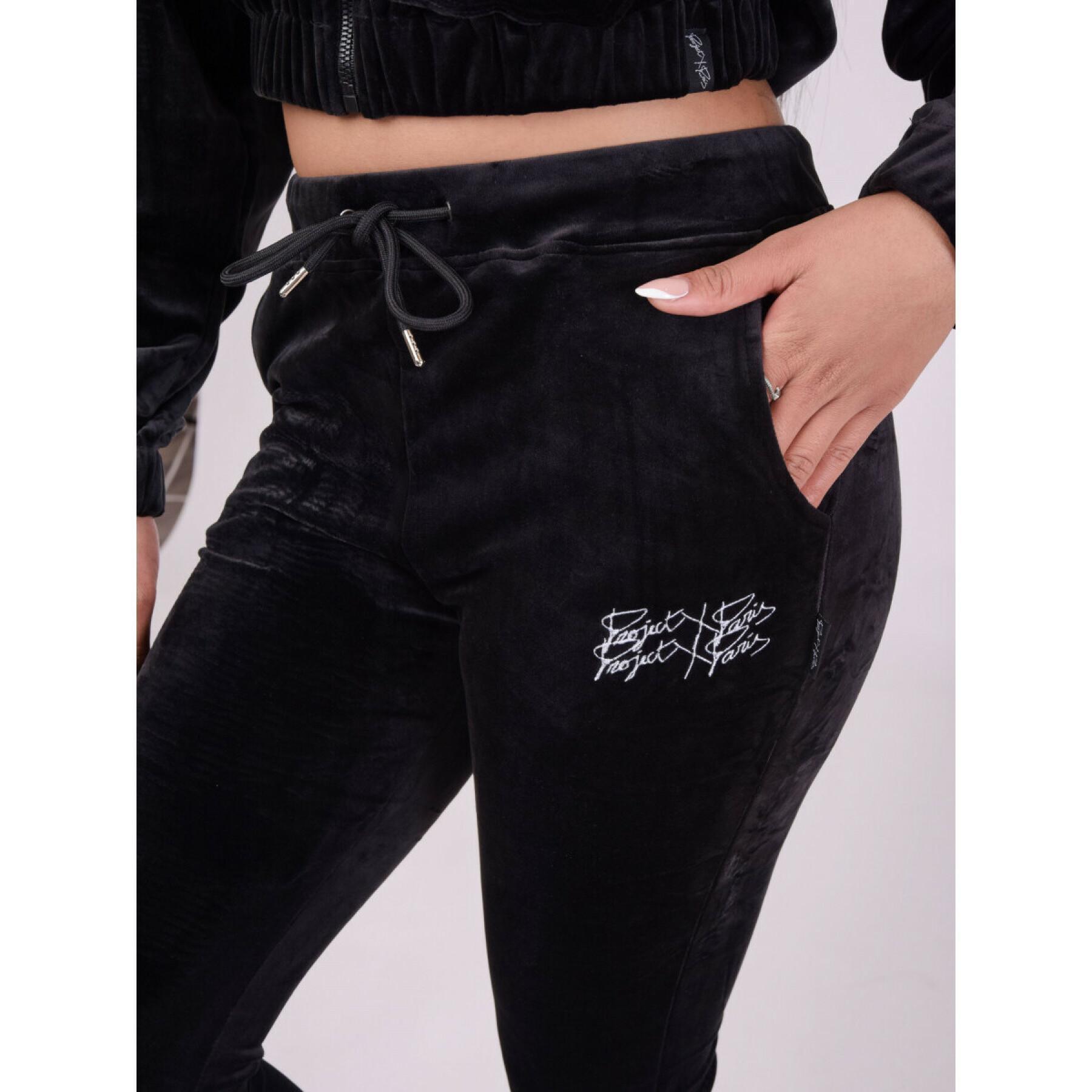 Utsvängda byxor i sammet med dubbel logotyp för kvinnor Project X Paris