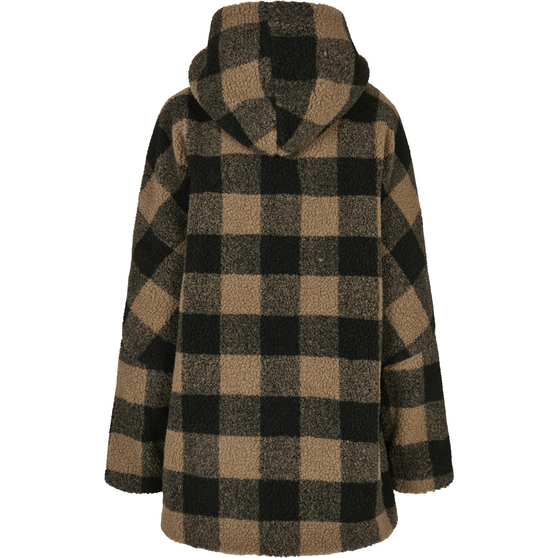 Fleece i stor storlek för kvinnor Urban Classics hooded oversized check sherpa