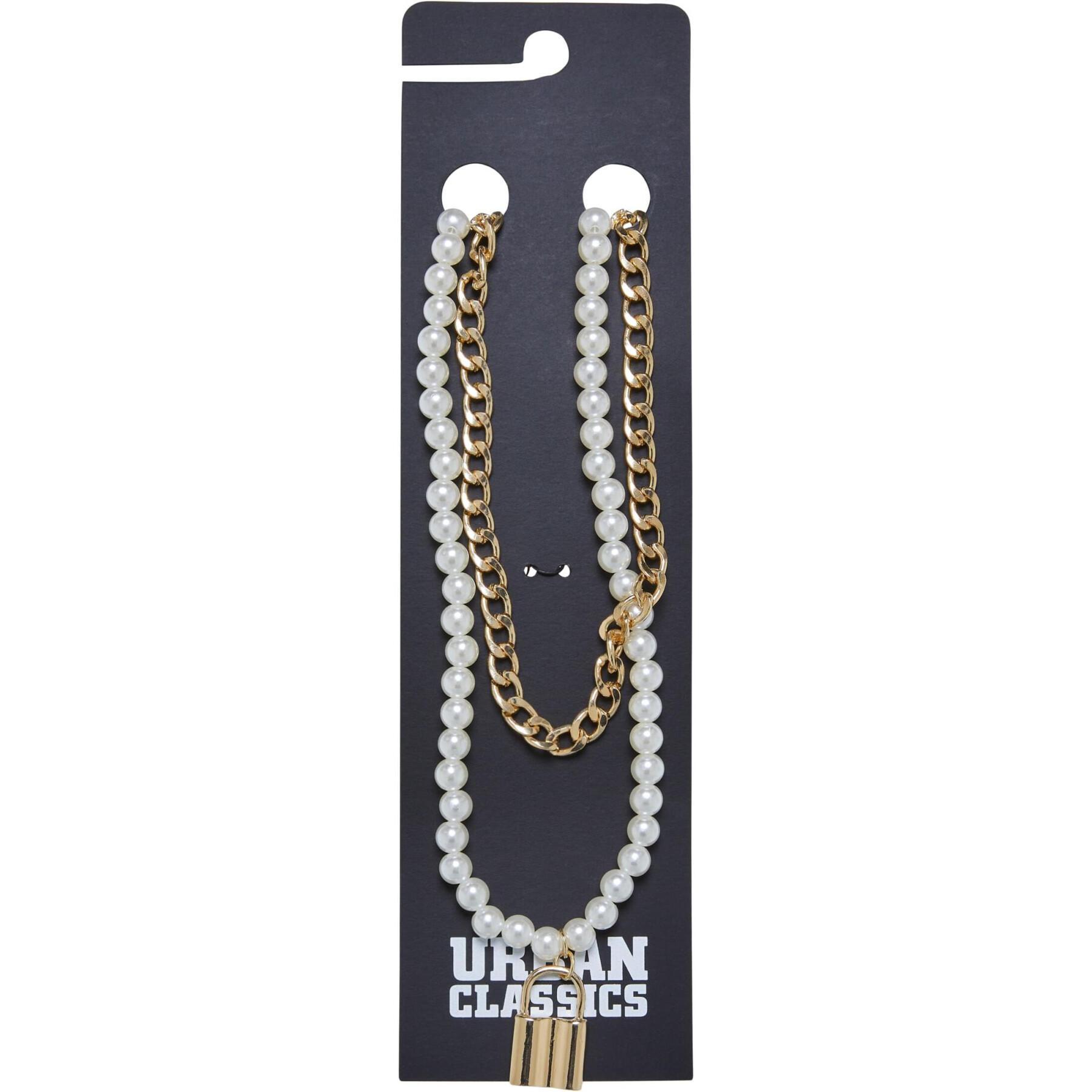 Halsband för kvinnor Urban Classics Padlock Pearl Layering