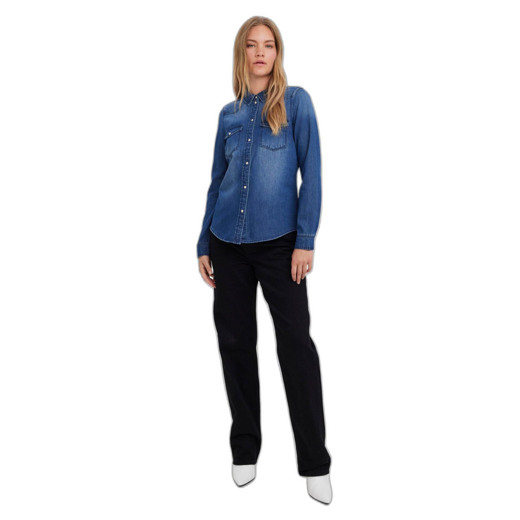Långärmad figursydd jeansskjorta för kvinnor Vero Moda Maria Mix New