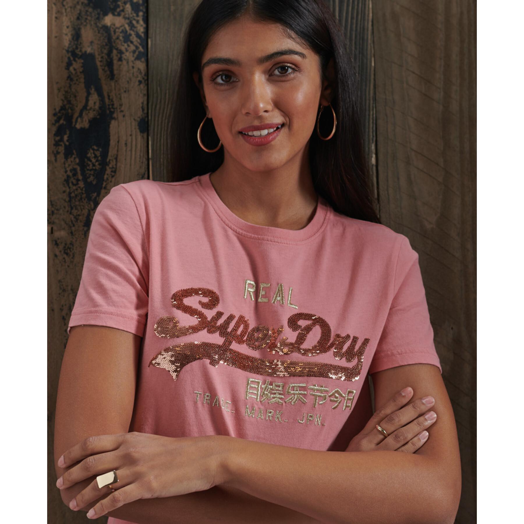 T-shirt med paljetter för kvinnor Superdry Vintage Logo